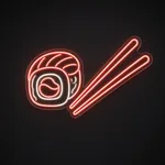 Neon LED Sushi Roll rosso su pannello in plexiglass trasparente sagomato