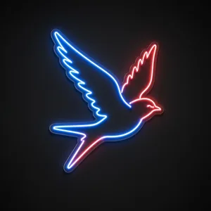 Neon LED Swallow blu neon e rosso su pannello in plexiglass trasparente sagomato