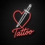 Neon LED Tattoo rosso e bianco freddo su pannello in plexiglass trasparente sagomato