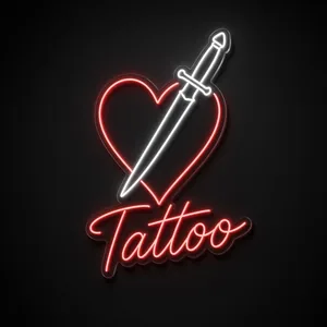 Neon LED Tattoo rosso e bianco freddo su pannello in plexiglass trasparente sagomato