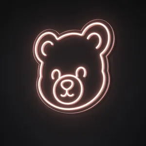 Néon LED Teddy Bear em rosa sobre placa de acrílico transparente recortada
