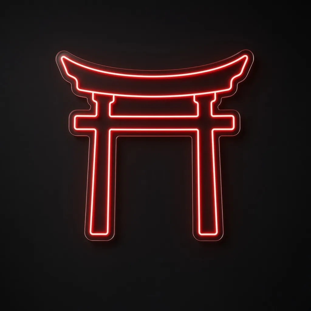 Néon LED Torii Gate rouge, sur plaque en acrylique transparent découpée à la forme