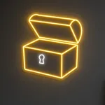 Néon LED Treasure Chest allumé, mis en situation dans un intérieur
