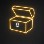 Néon LED Treasure Chest jaune chaud et blanc froid, sur plaque en acrylique transparent découpée à la forme