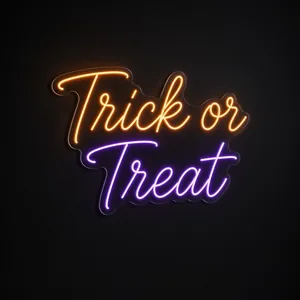 Neon LED Trick or Treat arancione e viola su pannello in plexiglass trasparente sagomato