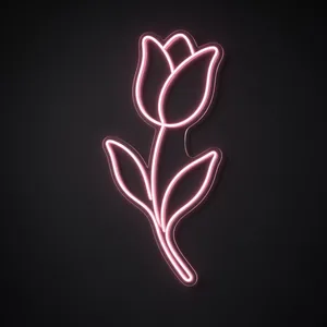 Neón LED Tulip en rosa sobre placa de acrílico transparente recortada a medida