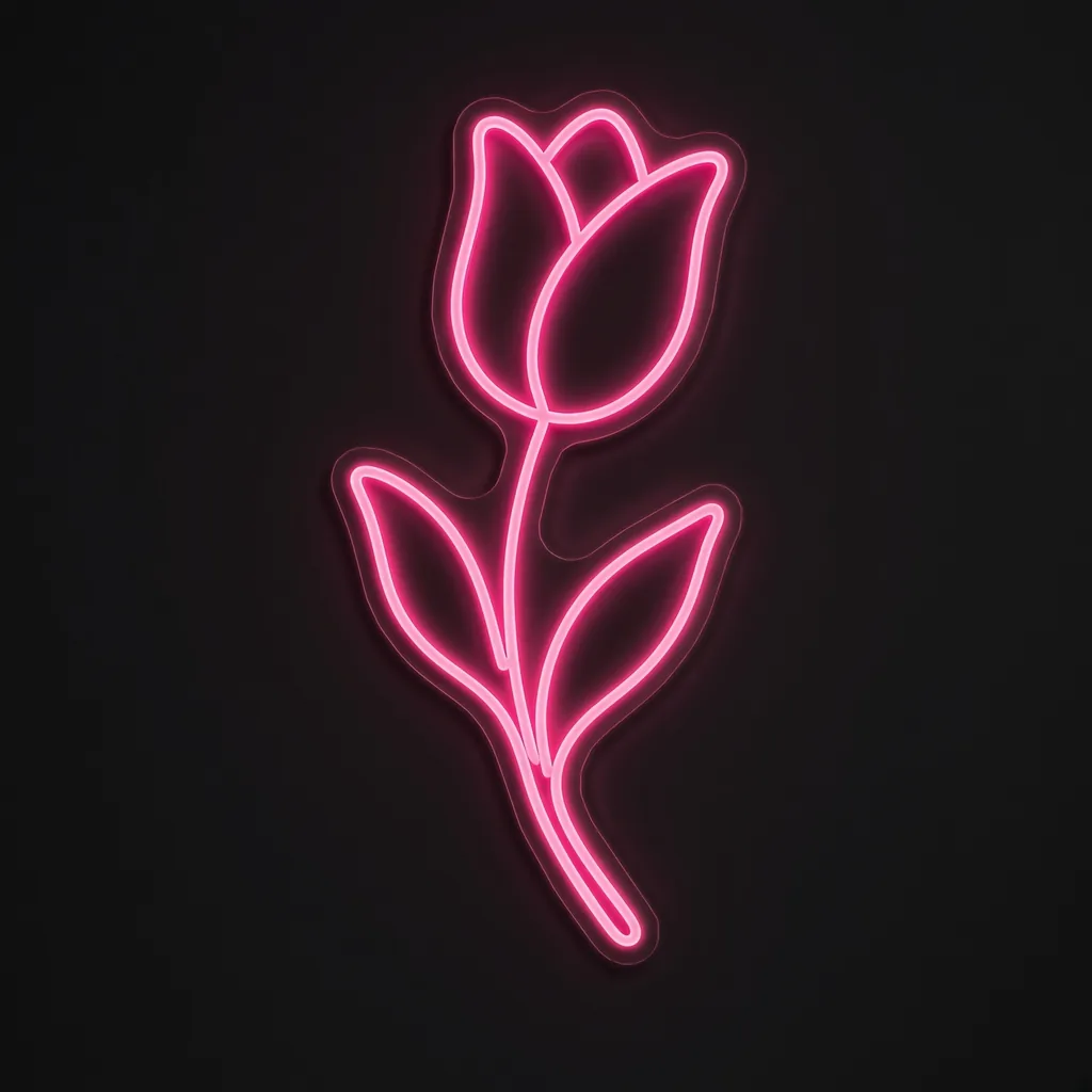Neon LED Tulip, kolor: różowy, na przezroczystej płycie akrylowej wyciętej po konturze