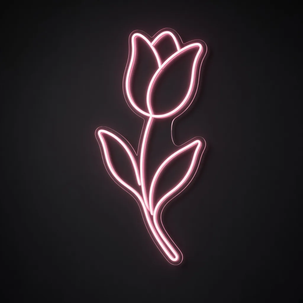 Néon LED Tulip rose, sur plaque en acrylique transparent découpée à la forme
