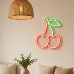 Brandend LED-neonbord Twin Cherries in een interieur
