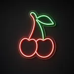LED-neonbord Twin Cherries in rood en groen op transparante acrylplaat, op vorm gesneden