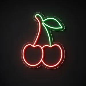 Neon LED Twin Cherries rosso e verde su pannello in plexiglass trasparente sagomato