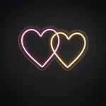 LED-neonbord Two Hearts in roze en warmwit op transparante acrylplaat, op vorm gesneden