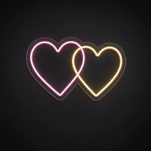 Neon LED Two Hearts rosa e bianco caldo su pannello in plexiglass trasparente sagomato