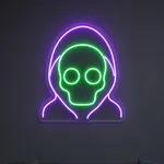 Néon LED Undead Warrior allumé, mis en situation dans un intérieur