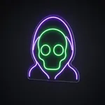 Néon LED Undead Warrior vert et violet, sur plaque en acrylique transparent découpée à la forme
