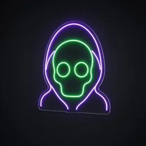 Neon LED Undead Warrior verde e viola su pannello in plexiglass trasparente sagomato