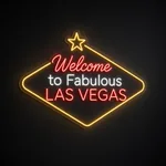 LED-neonbord Vegas Welcome in warmgeel, rood en koelwit op transparante acrylplaat, op vorm gesneden