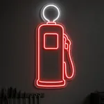 Vintage Gas Pump LED neon sign switched on in a real interior