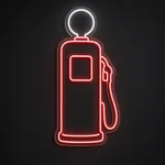 Vintage Gas Pump LED neon sign in red and cool white on a clear cut-to-shape acrylic backboard