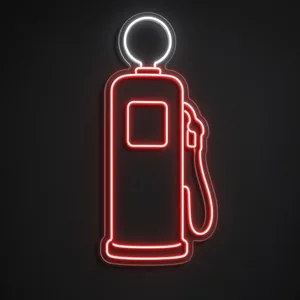 Neon LED Vintage Gas Pump rosso e bianco freddo su pannello in plexiglass trasparente sagomato