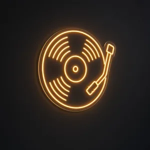 Néon LED Vinyl Record orange, sur plaque en acrylique transparent découpée à la forme