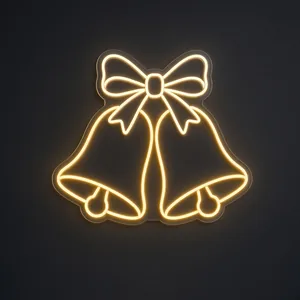 Neon LED Wedding Bells giallo caldo e bianco caldo su pannello in plexiglass trasparente sagomato