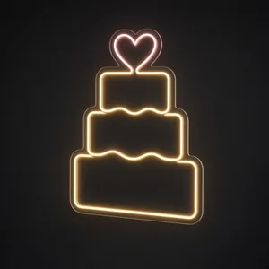Neon LED Wedding Cake bianco caldo e rosa su pannello in plexiglass trasparente sagomato