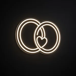 Neón LED Wedding Rings en blanco cálido sobre placa de acrílico transparente recortada a medida
