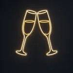 Wedding Toast LED neon sign in warm white and warm yellow on a clear cut-to-shape acrylic backboard