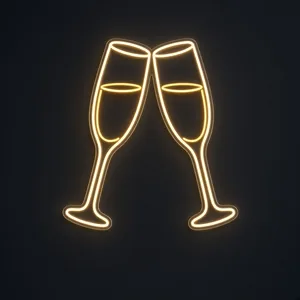 Neon LED Wedding Toast bianco caldo e giallo caldo su pannello in plexiglass trasparente sagomato