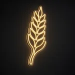 Néon LED Wheat em amarelo quente sobre placa de acrílico transparente recortada