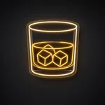 Néon LED Whisky on the Rocks em branco quente e amarelo quente sobre placa de acrílico transparente recortada