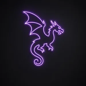 Néon LED Winged Dragon em violeta sobre placa de acrílico transparente recortada