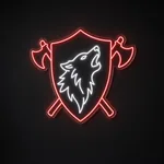Néon LED Wolf Crest em vermelho e branco frio sobre placa de acrílico transparente recortada