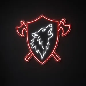 Neon LED Wolf Crest rosso e bianco freddo su pannello in plexiglass trasparente sagomato