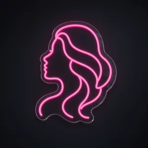 Neon LED Woman Silhouette, różowy, na przezroczystej płycie akrylowej wyciętej po obrysie