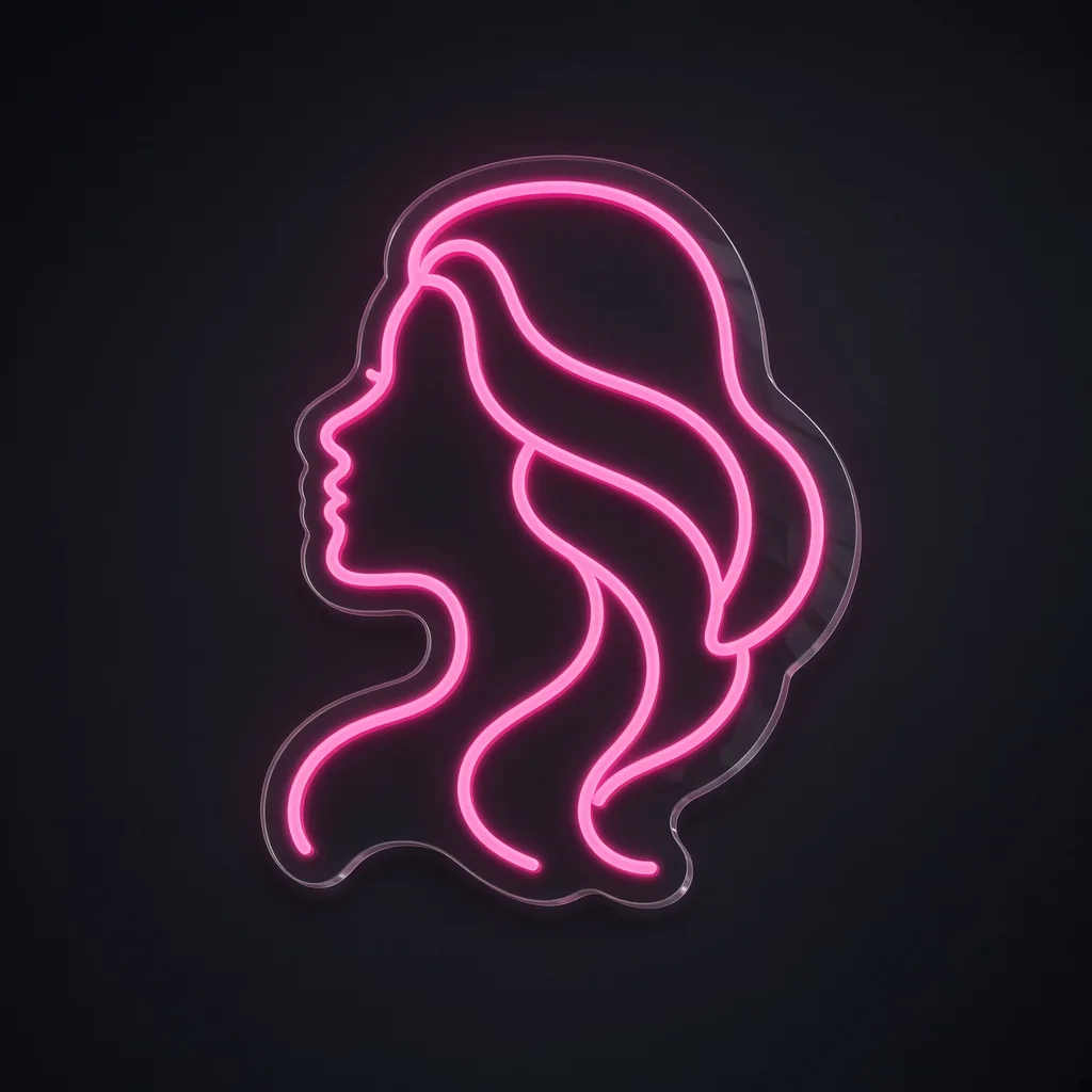 LED-neonbord Woman Silhouette in roze op transparante acrylplaat, op vorm gesneden
