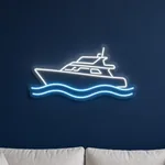 Yacht LED neon sign switched on in a real interior