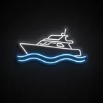 Yacht LED neon sign in cool white and neon blue on a clear cut-to-shape acrylic backboard