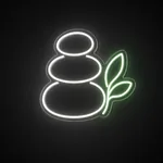 Neon LED Zen Stones bianco caldo e verde su pannello in plexiglass trasparente sagomato